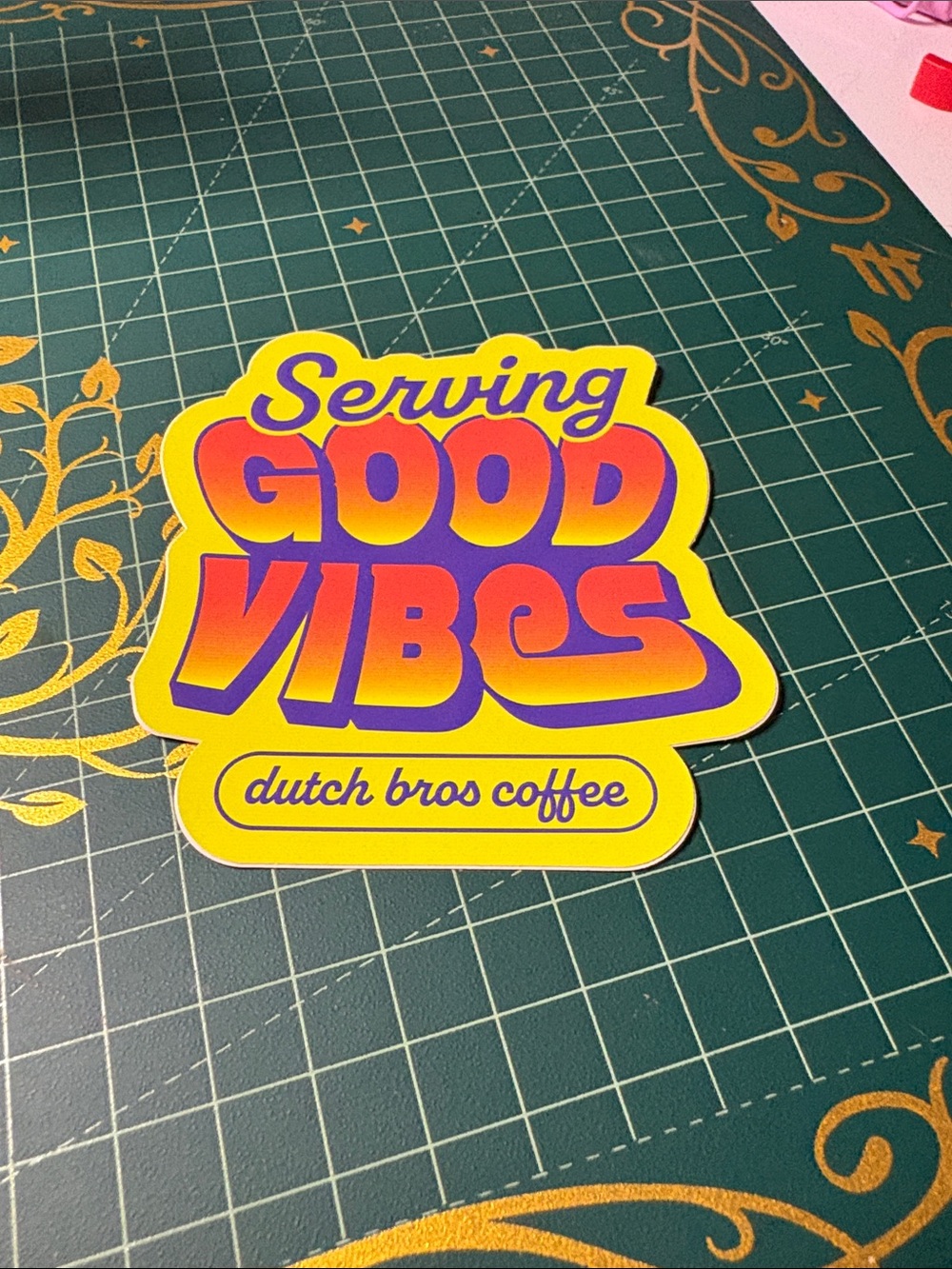 Dutch Bros Yellow Purple Orange "Serving Good Vibes" Sticker